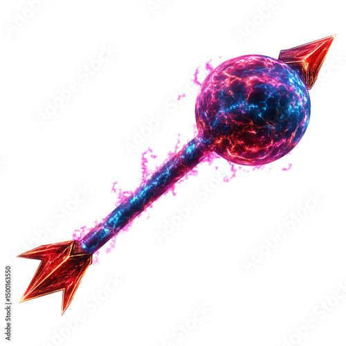 A Glowing Plasma Ball Arrow with Nebula Textures Isolated on Transparent Background