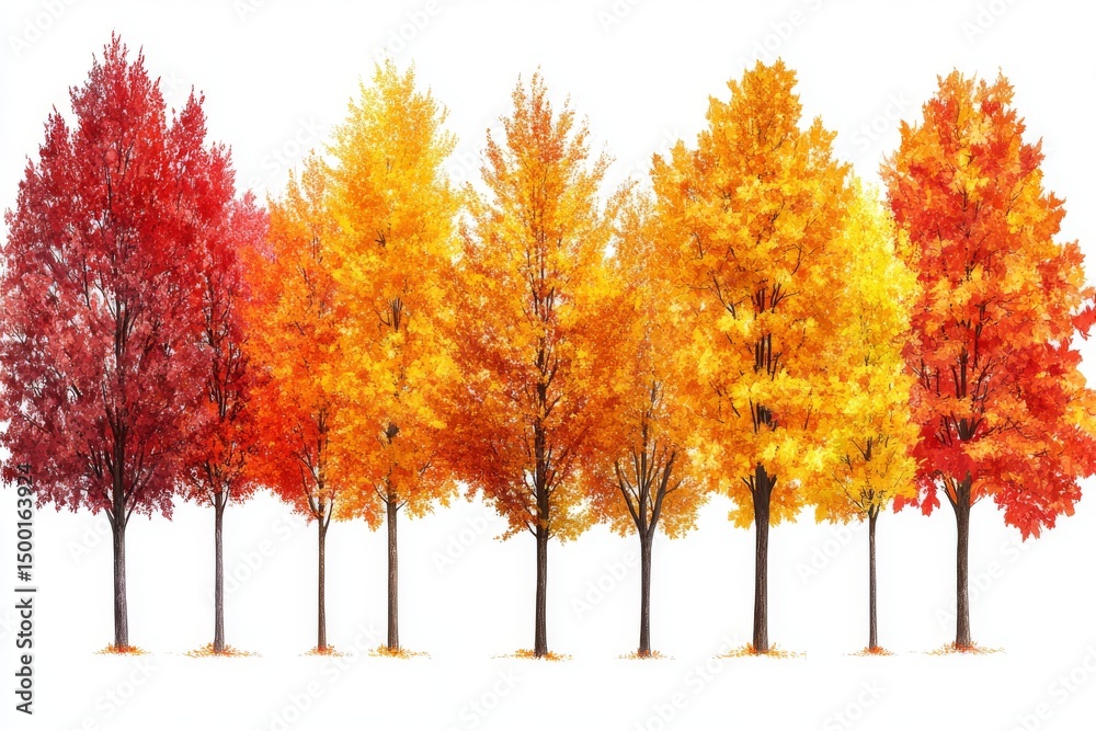 Naklejka premium Five trees displaying seasonal transformations from spring through autumn