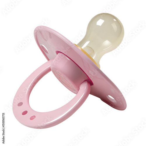 Pink baby pacifier isolated on transparent background, silicone orthodontic soother for newborns, parenting essentials