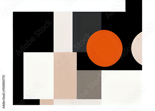 Geometric Harmony: Abstract art composition featuring squares and a circles with a vibrant color palette, evoking balance and visual interest. 