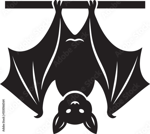 Bat hanging upside down art, silhouette bat for spooky themes