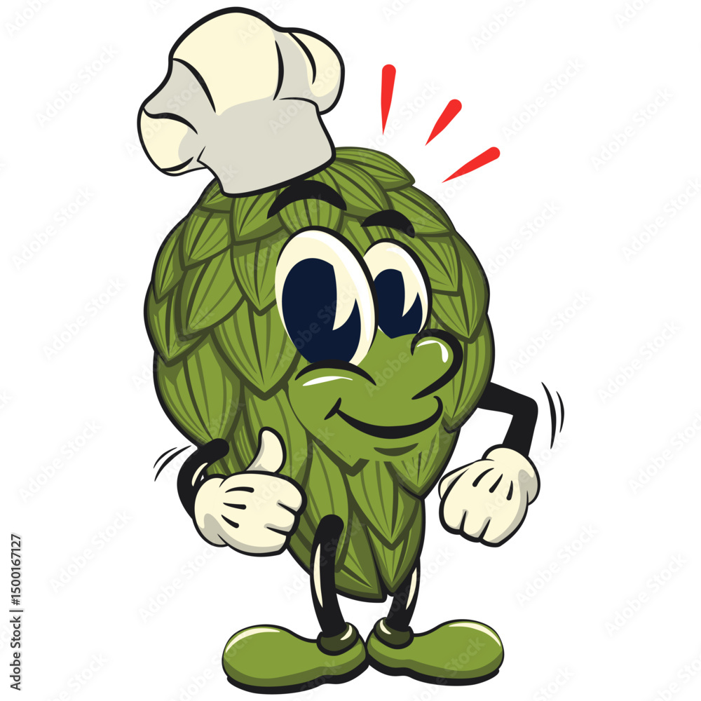 Fototapeta premium vintage hops vektor illustration mascot character as chef give thumbs up, work of hand drawn