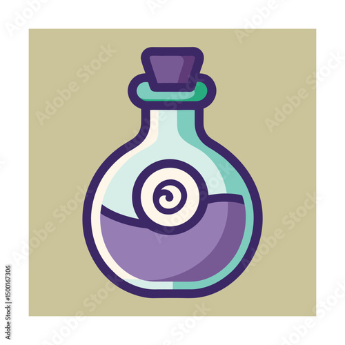 Decorative purple potion bottle icon in a flat design for fantasy and magic themes