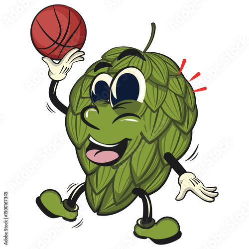 vintage hops vektor illustration mascot character playing basketball, work of hand drawn