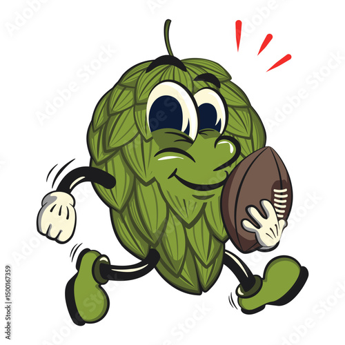 vintage hops vektor illustration mascot character playing rugby and american football, work of hand drawn