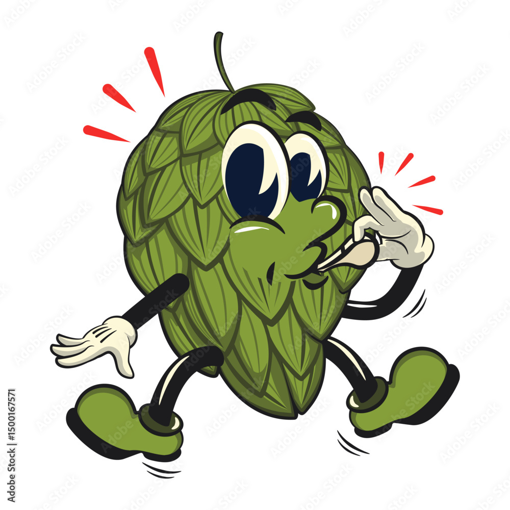 Obraz premium vintage hops vektor illustration mascot character blowing the whistle, work of hand drawn