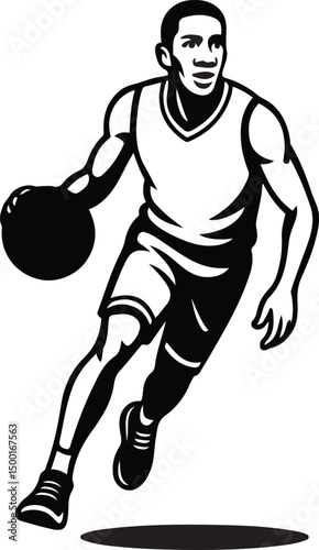 Basketball dribble motion art, player with ball in action