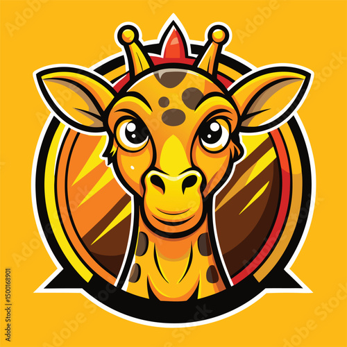 A cute, funny, happy cartoon giraffe character illustration, isolated and smiling with a comic, fun animal nature art style