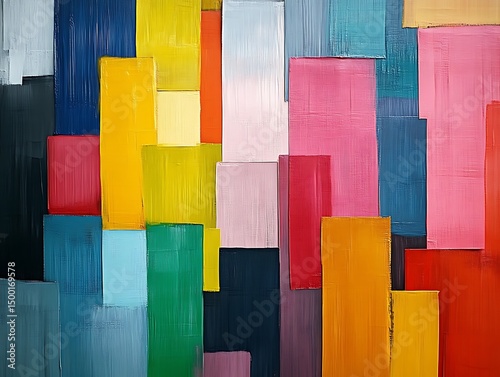Abstract Oil Painting Featuring Rectangular Shapes and Various Colors