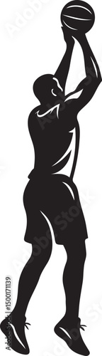 Jump shot basketball player, silhouette of shooting athlete