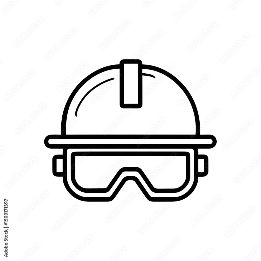 Fototapeta premium Construction Safety Helmet with Goggles Line Art Icon Illustration