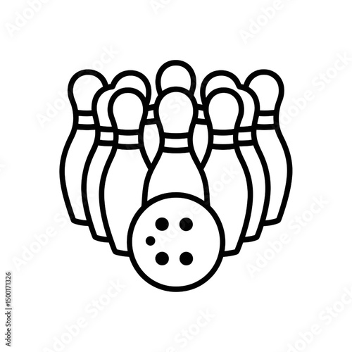 Bowling Ball and Pins Line Art Vector Icon for Sports and Games