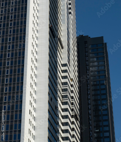 Modern skyscrapers against blue sky