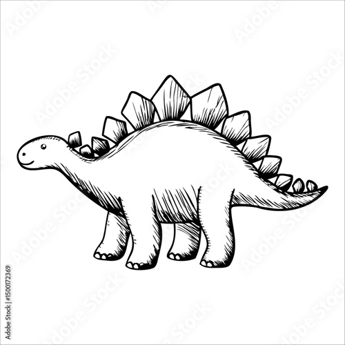 A hand-drawn illustration of a stegosaurus dinosaur. 