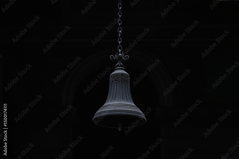 Obraz premium A stunning, gothic bell hanging with chain in a dark background. A timeless design that will bring peace.