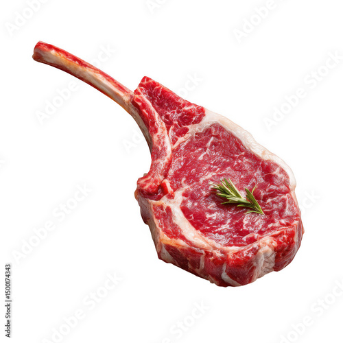 Tomahawk steak with rosemary isolated on transparent background