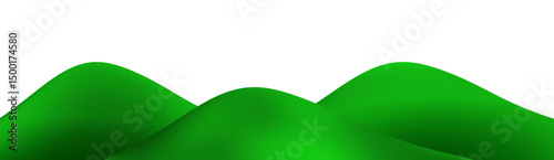 3D  landscape with green hills, mountains, and a textured grass field creates a playful eco friendly park scene.Childish vector illustration.