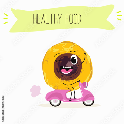 lucuma fruit cute funny cheerful characters with different poses and emotions. Vector hand drawnvector illistration.