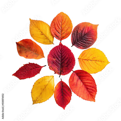 Collection of colorful autumn leaves isolated on transparent background