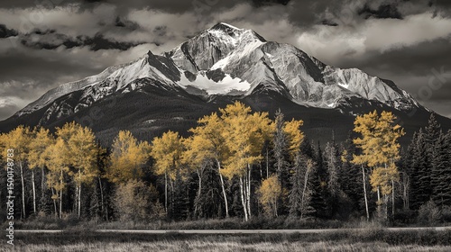 Majestic Mountain Peak with Golden Autumn Trees