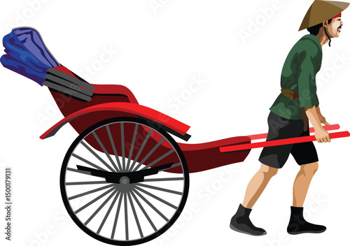 Chinese Rickshaw Driver People Action