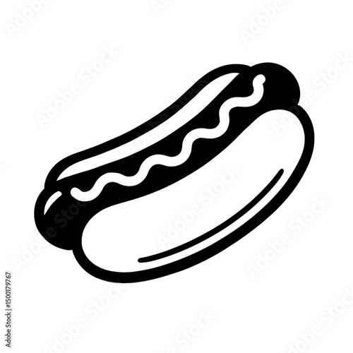 Simple Black Outline Hot Dog with Bun Icon