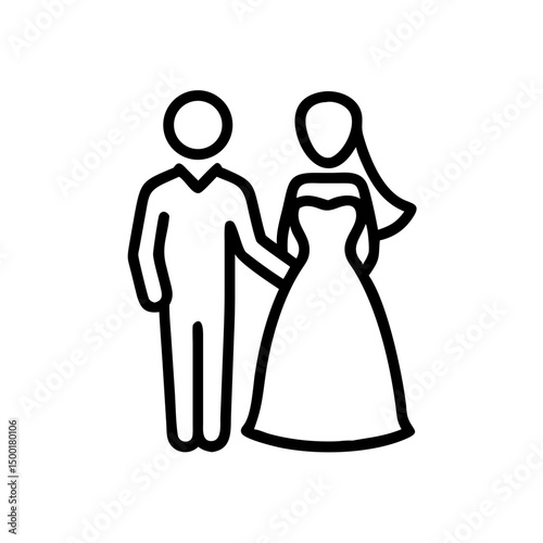 Outline of wedding couple standing together in formal attire  