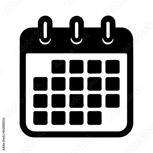 Simple Black Outline Calendar Icon with Schedule Grid