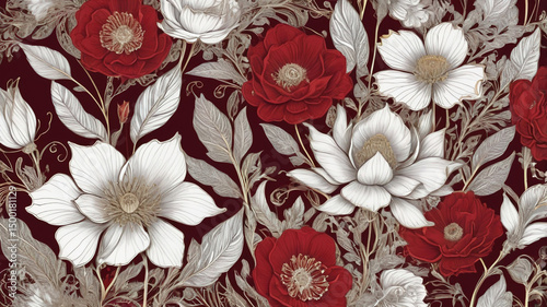 fantasy floral designs arranged in a decorative pattern that fills the corner of the image. Each fantasy flower is intricately drawn with intertwining petals and stems.