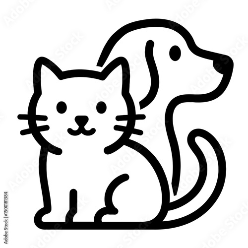 Simple Black and White Cat and Dog Outline Icon for Pets