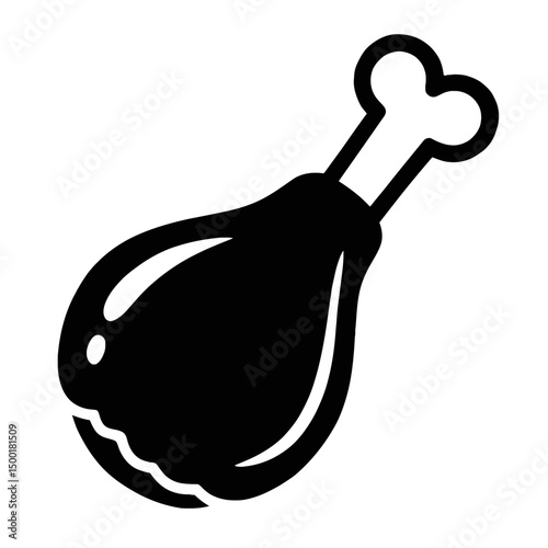 Simple Black and White Chicken Leg or Drumstick Icon