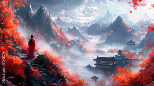 Mountains autumn tranquility landscape in chinese style