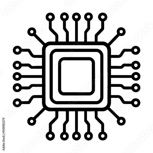 Simple Black Outline Microprocessor Chip Icon