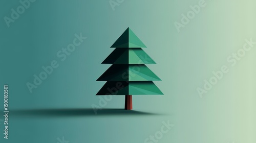 Green tree with a brown trunk is the main focus of the image. The tree is standing tall