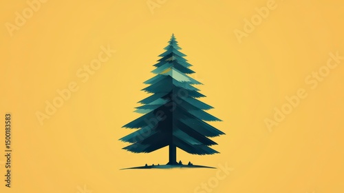 Tree is shown on a yellow background. The tree is tall and has a green trunk