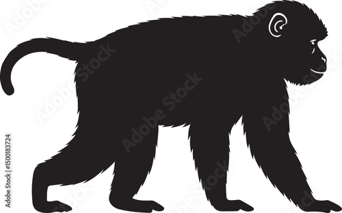 Blue Monkey vector silhouette on white background