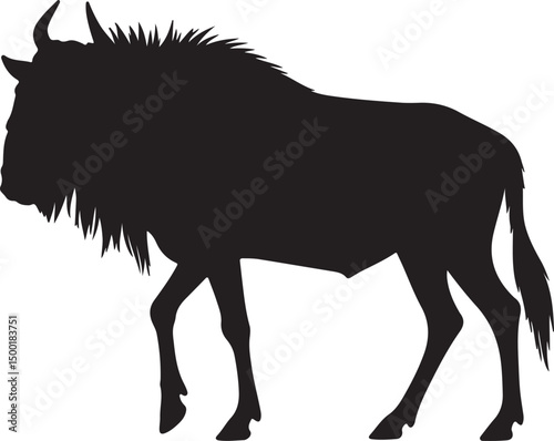 Blue Wildebeest vector silhouette on white background