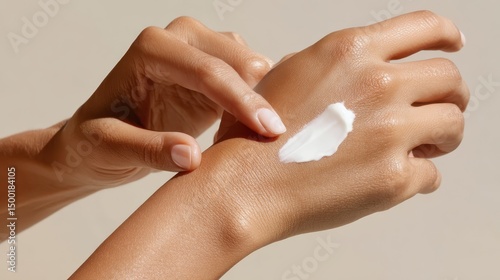 Female hands smoothing moisturizer on face, nourishing delicate skin, ensuring healthy glow and soft complexion during morning beauty regimen