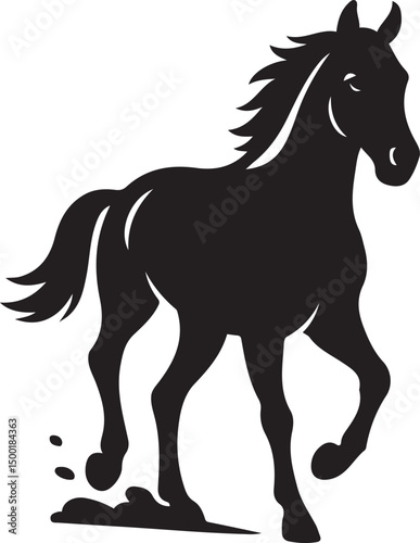 Galloping horse silhouette black design, Running horse simple black drawing