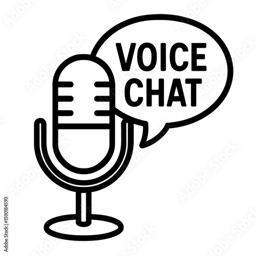 Simple Black Outline Voice Channel or Chat Icon with Microphone and Sound Waves