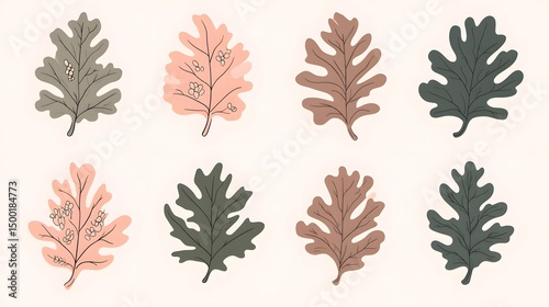 Elegant Botanical Oak Leaves Set:  Neutral Tones Autumn Design