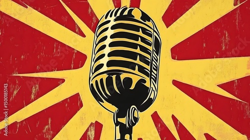 Vintage Microphone Retro Pop Art Design Illustration