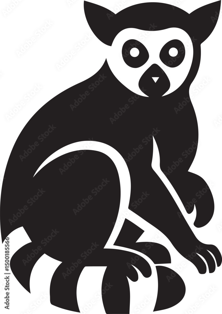 Fototapeta premium Lemur silhouette black and white, Simple lemur flat style animal shape