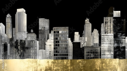 Elegant Monochrome Cityscape Illustration Golden Base