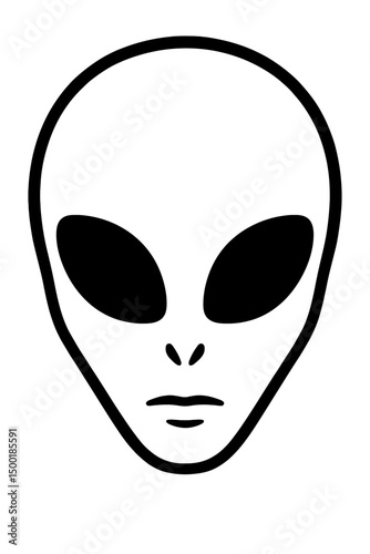 Simple Black Alien Face Outline Icon for Sci-Fi Designs