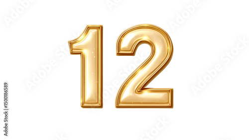 Sparkling Gold Number Twelve - 3D Render of Elegant 12