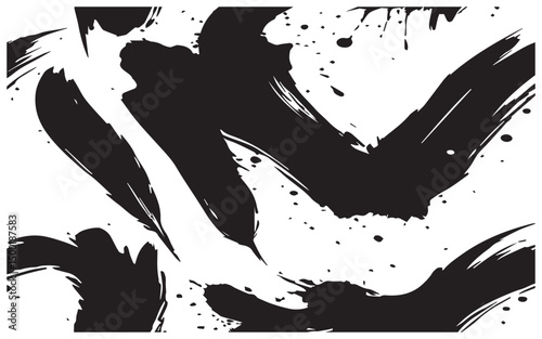 Abstract black ink brush strokes white background texture design