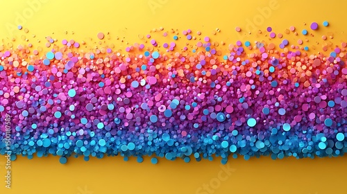 Colored circles of varied sizes cover a yellow gradient background