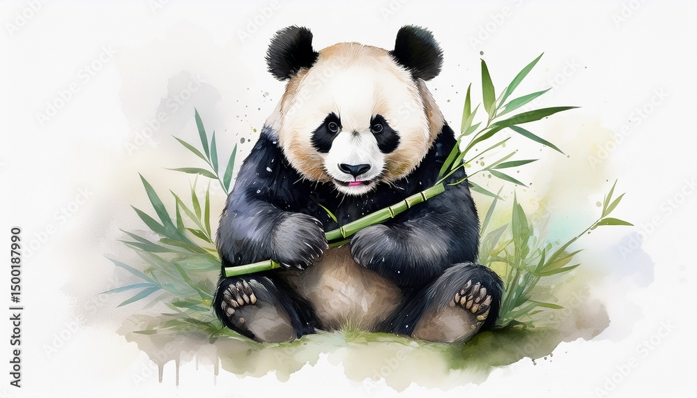 Naklejka premium Gemütlicher Panda – Aquarellbild in zarten Tönen