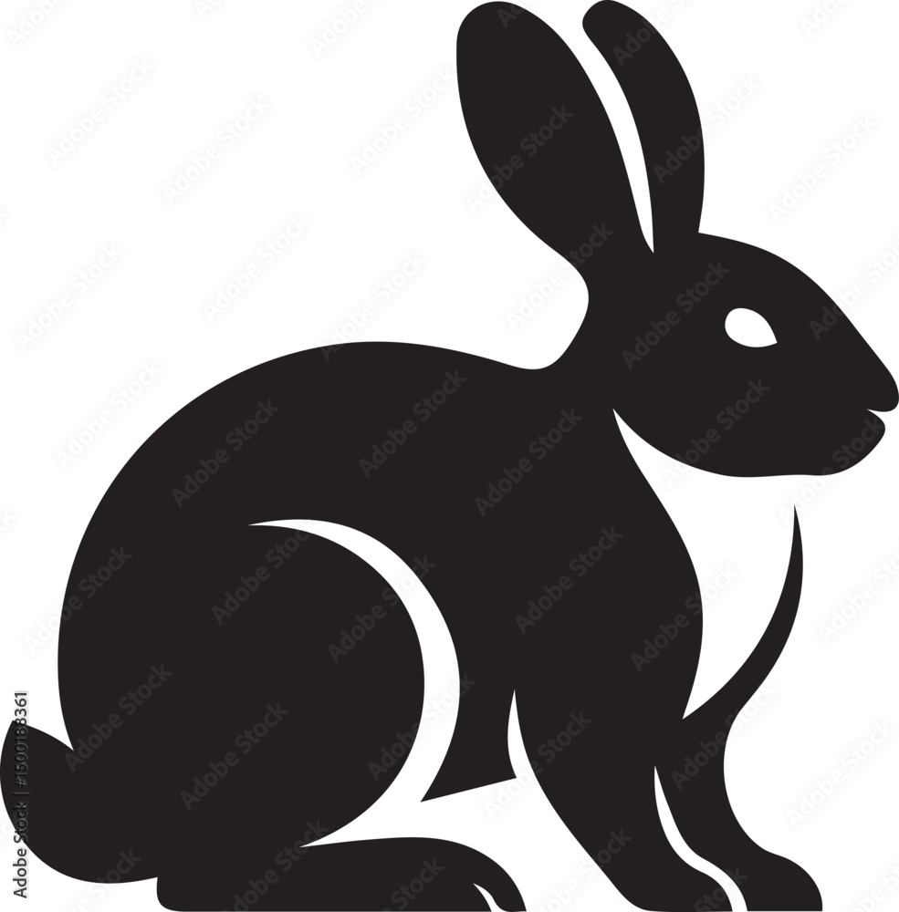 Obraz premium Rabbit silhouette black simple design, Minimal rabbit standing animal art